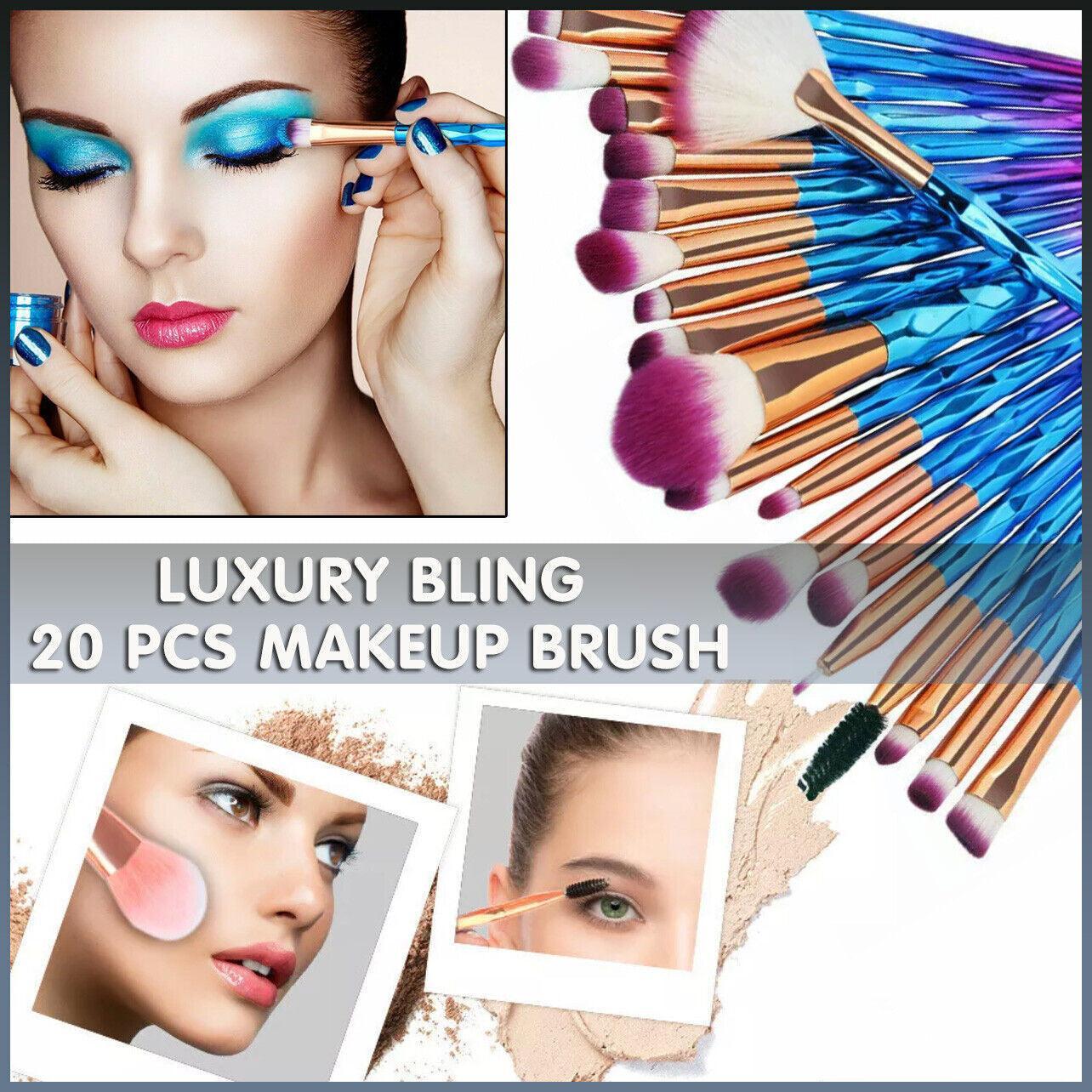 20 Pcs Eye Make-Up Brushes Diamond Unicorn Eyeshadow Eyebrow Blending Brush Set - Gold