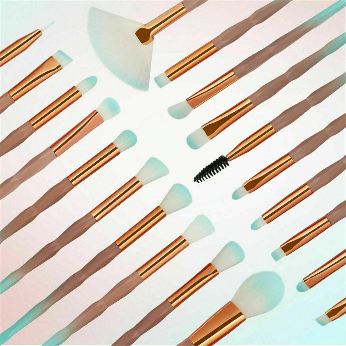 20 Pcs Eye Make-Up Brushes Diamond Unicorn Eyeshadow Eyebrow Blending Brush Set - Gold