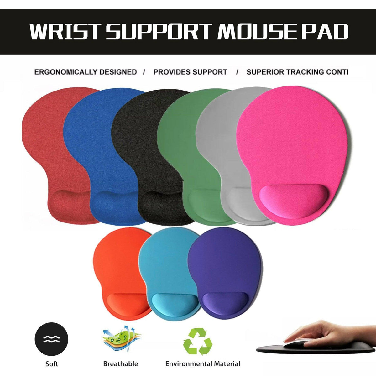 Comfort Mouse Pad with Built In Wrist Support Non Slip Ergonomic Mice Mat - Green