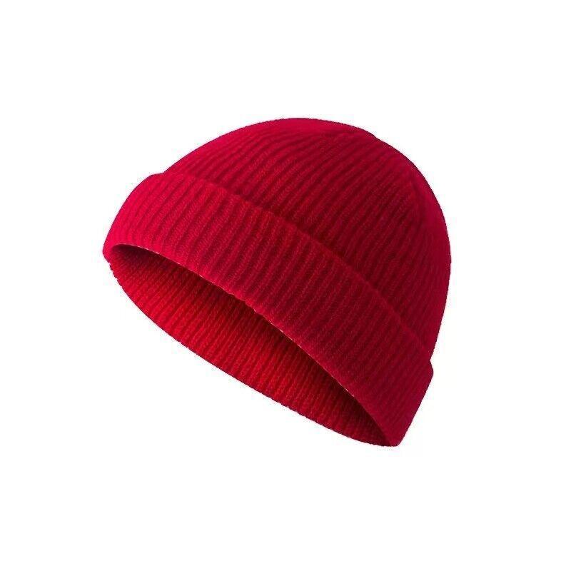 Men Women Mini Fisherman Beanie Winter Spring Hat Soft Knitted Docker Skull Cap - Orange