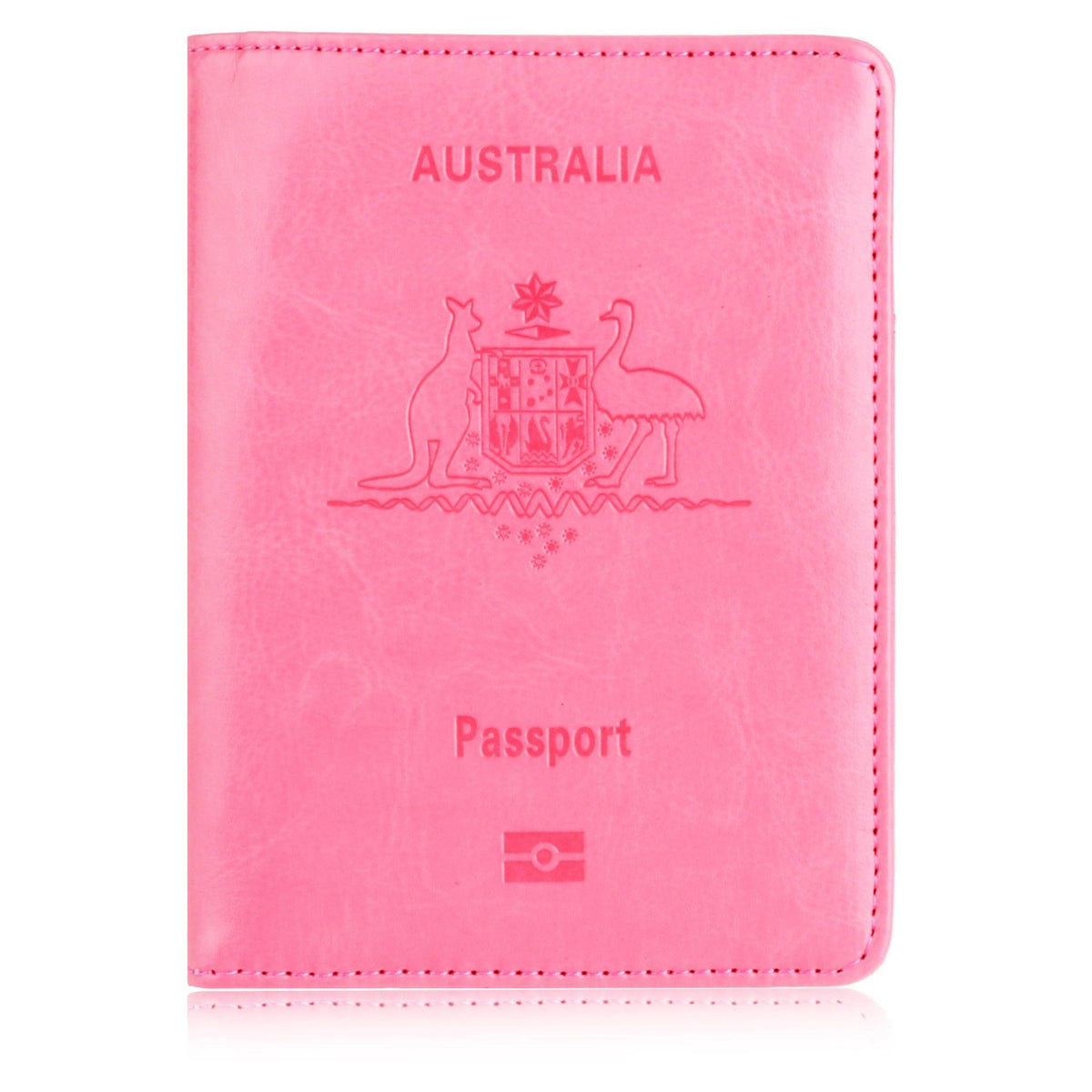 RFID Passport Holder Slim Leather Travel Wallet ID Card Cover Case for Men Women - Pink Gold