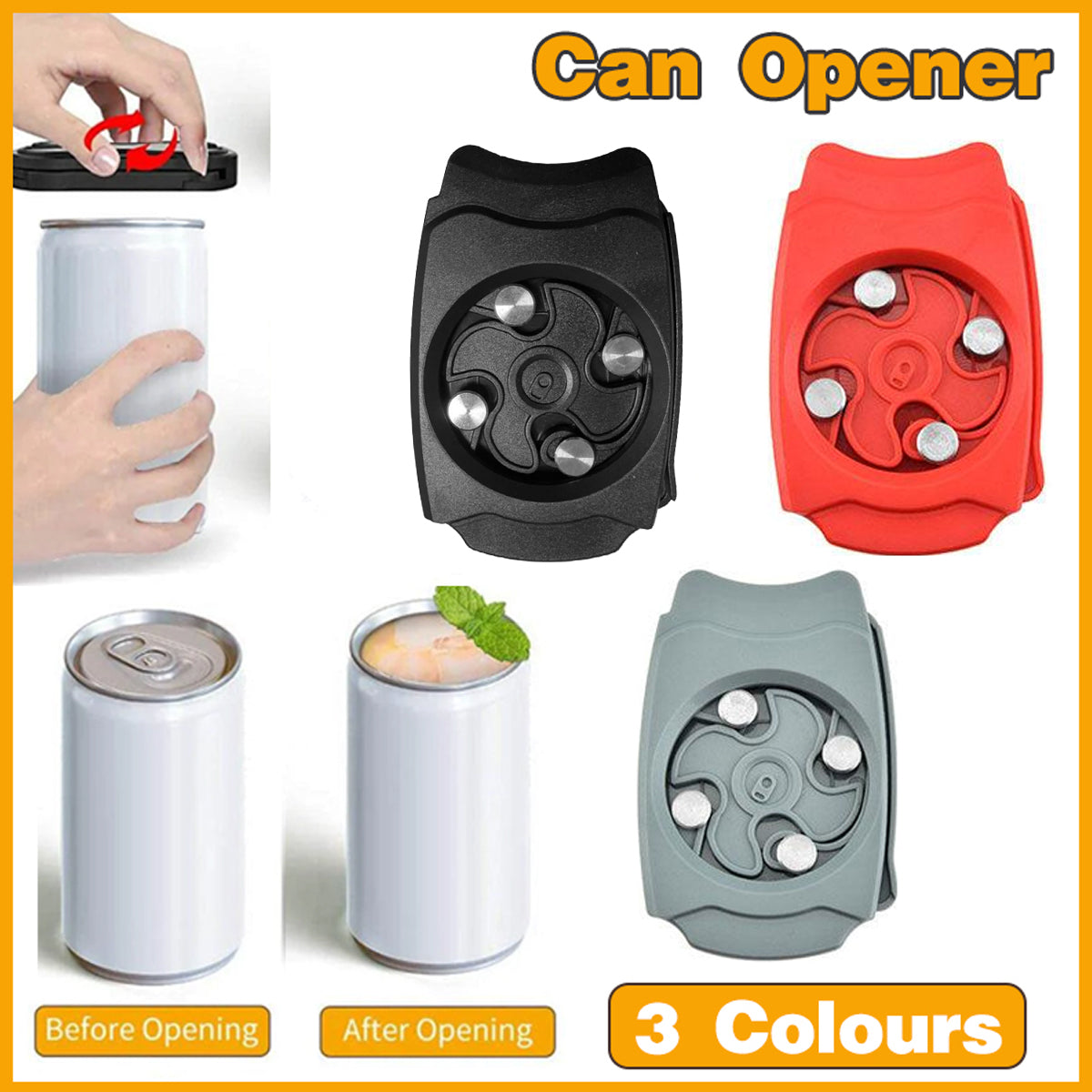 Topless Can Opener Manual Kitchen Tool for Beer Soda and Tin Bottles - Red