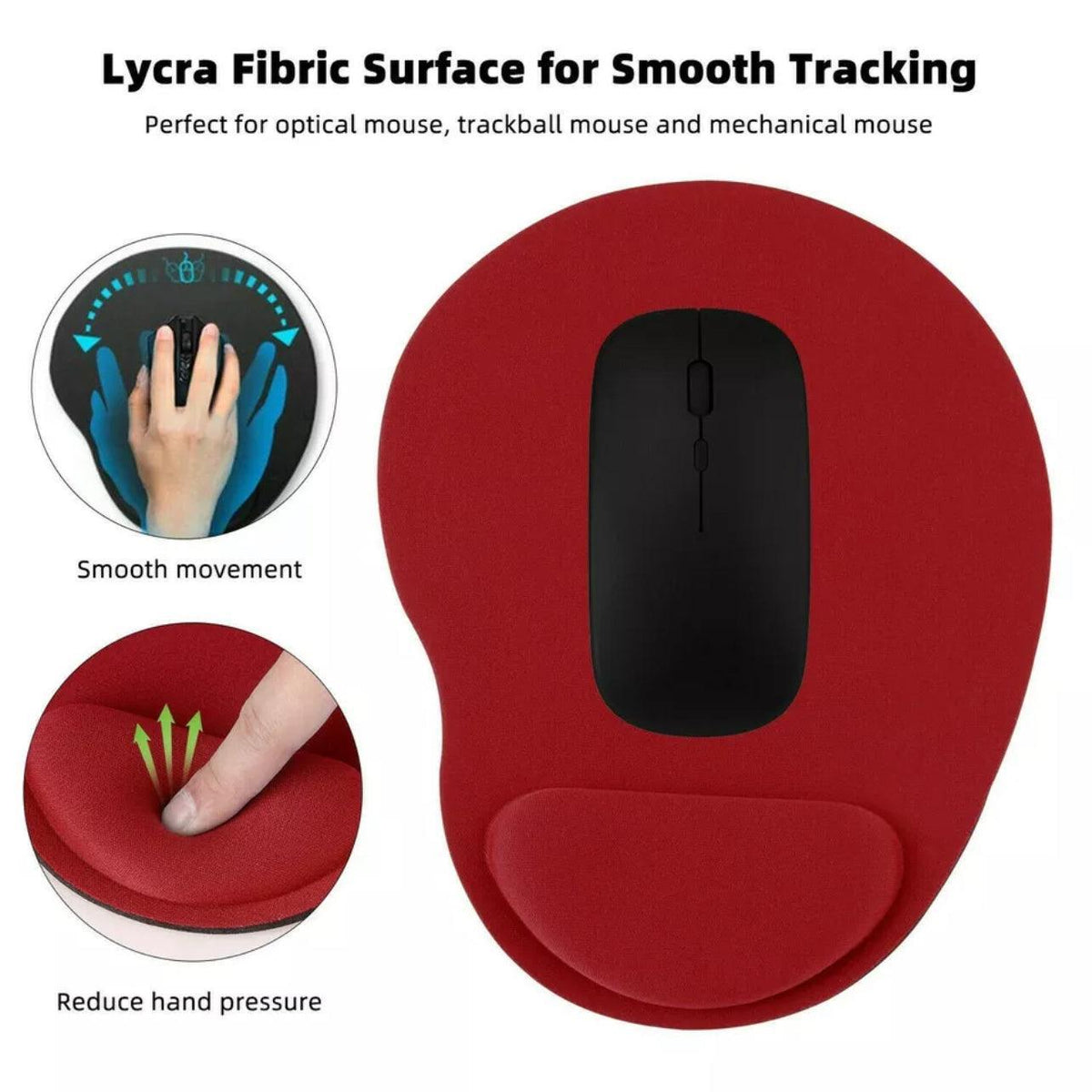 Comfort Mouse Pad with Built In Wrist Support Non Slip Ergonomic Mice Mat - Red