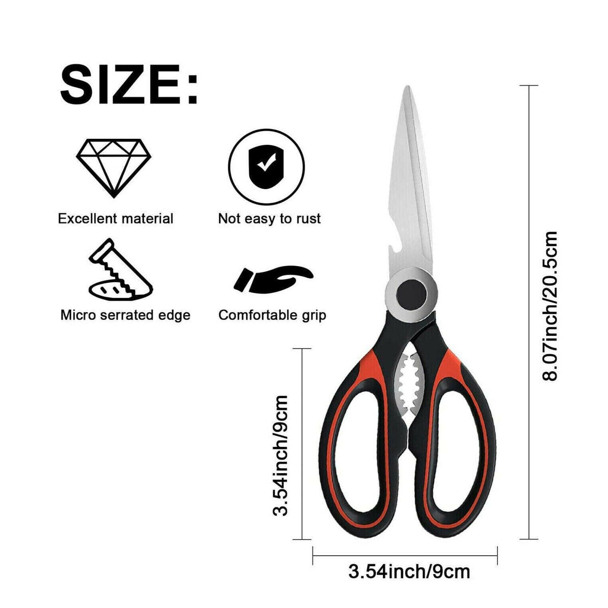 Heavy Duty Kitchen Scissors Multi Purpose Stainless Steel Chicken Bone Cutter - Red