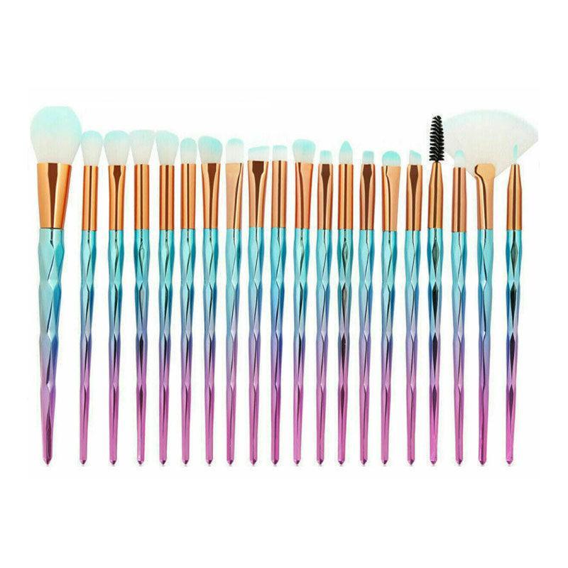 20 Pcs Eye Make-Up Brushes Diamond Unicorn Eyeshadow Eyebrow Blending Brush Set - Transparent