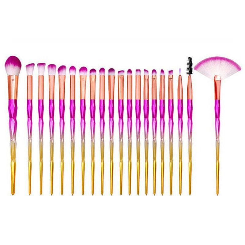20 Pcs Eye Make-Up Brushes Diamond Unicorn Eyeshadow Eyebrow Blending Brush Set - Transparent