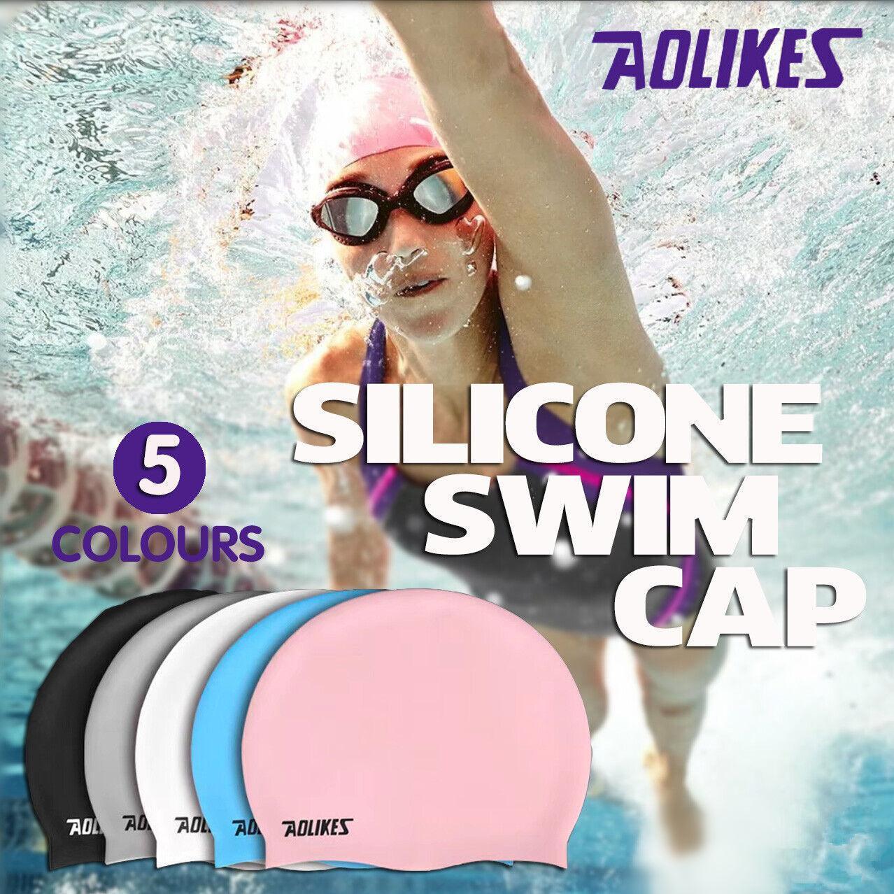 Aolikes Silicone Swimming Cap Waterproof Unisex Swim Hat for Men and Women - White