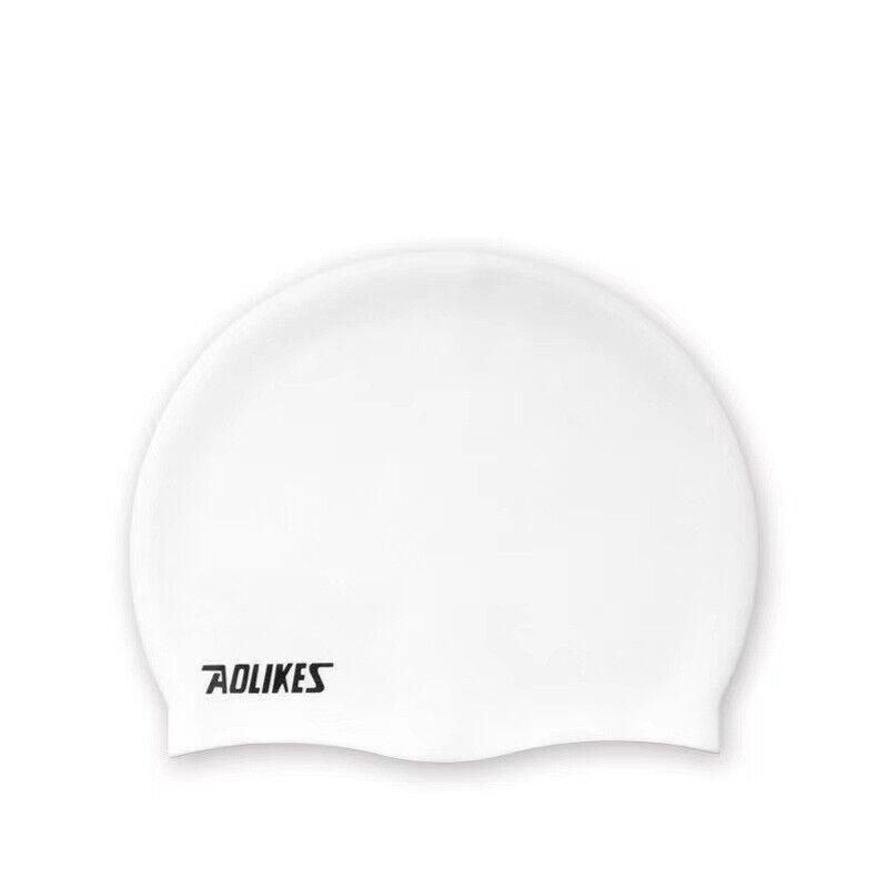 Aolikes Silicone Swimming Cap Waterproof Unisex Swim Hat for Men and Women - White