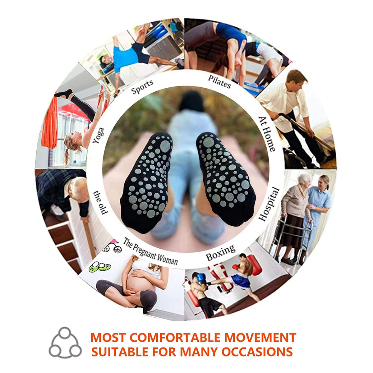 3 Pairs Ladies Women Sports Cotton Rich Pilates Yoga Non-Slip Grip Socks - Yellow