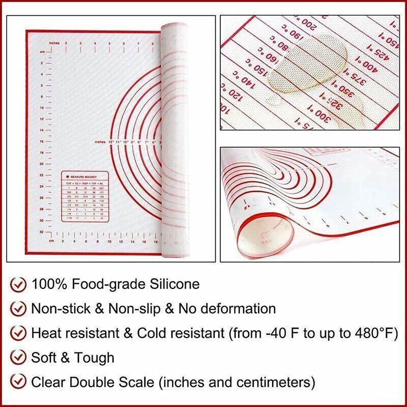Non-Stick Silicone Baking Mat Rolling Cake Dough Scale Pastry Clay Fondant Sheet - Red 60*60cm