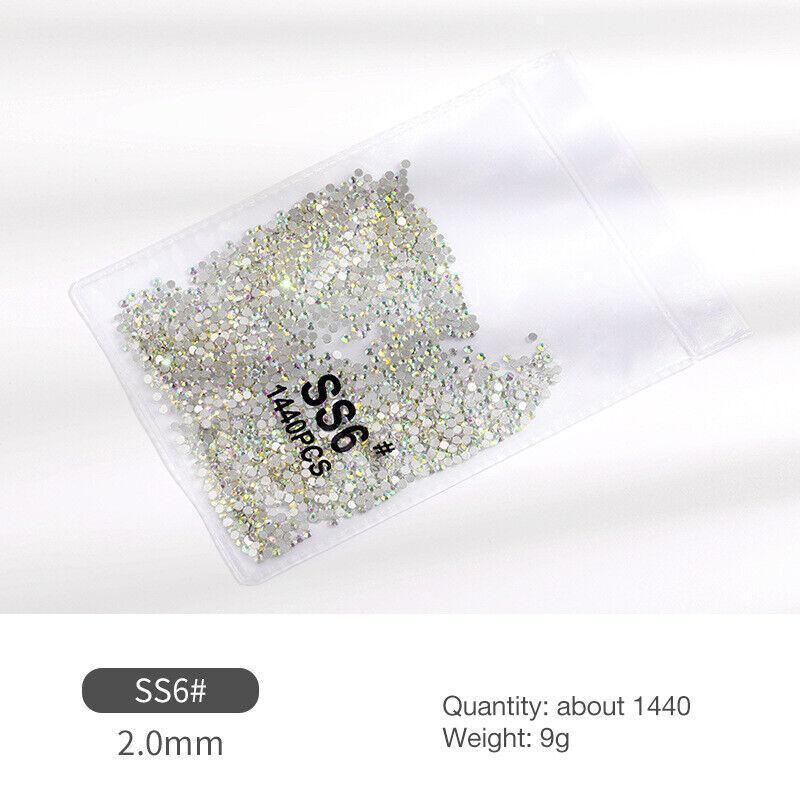 1440Pcs Glitter Rhinestones Crystal Flat Clear Bottom Glass Nail Art Nail Drill - Coloured Crystal-SS6
