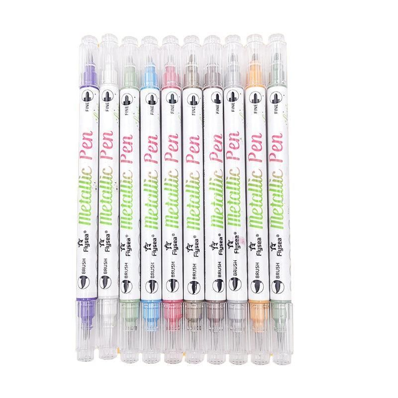 10-Color Set Double Head Shimmer Marker Pens for Albums & Doodles