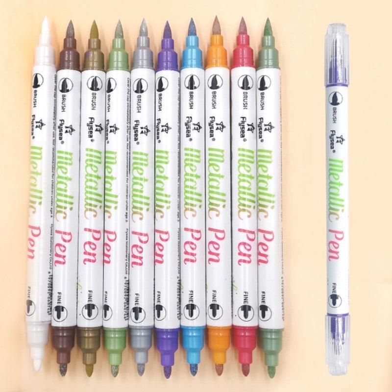 10-Color Set Double Head Shimmer Marker Pens for Albums & Doodles