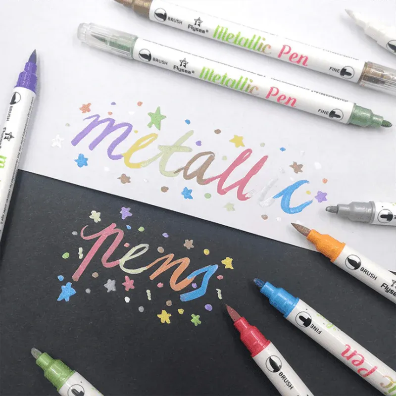 10-Color Set Double Head Shimmer Marker Pens for Albums & Doodles