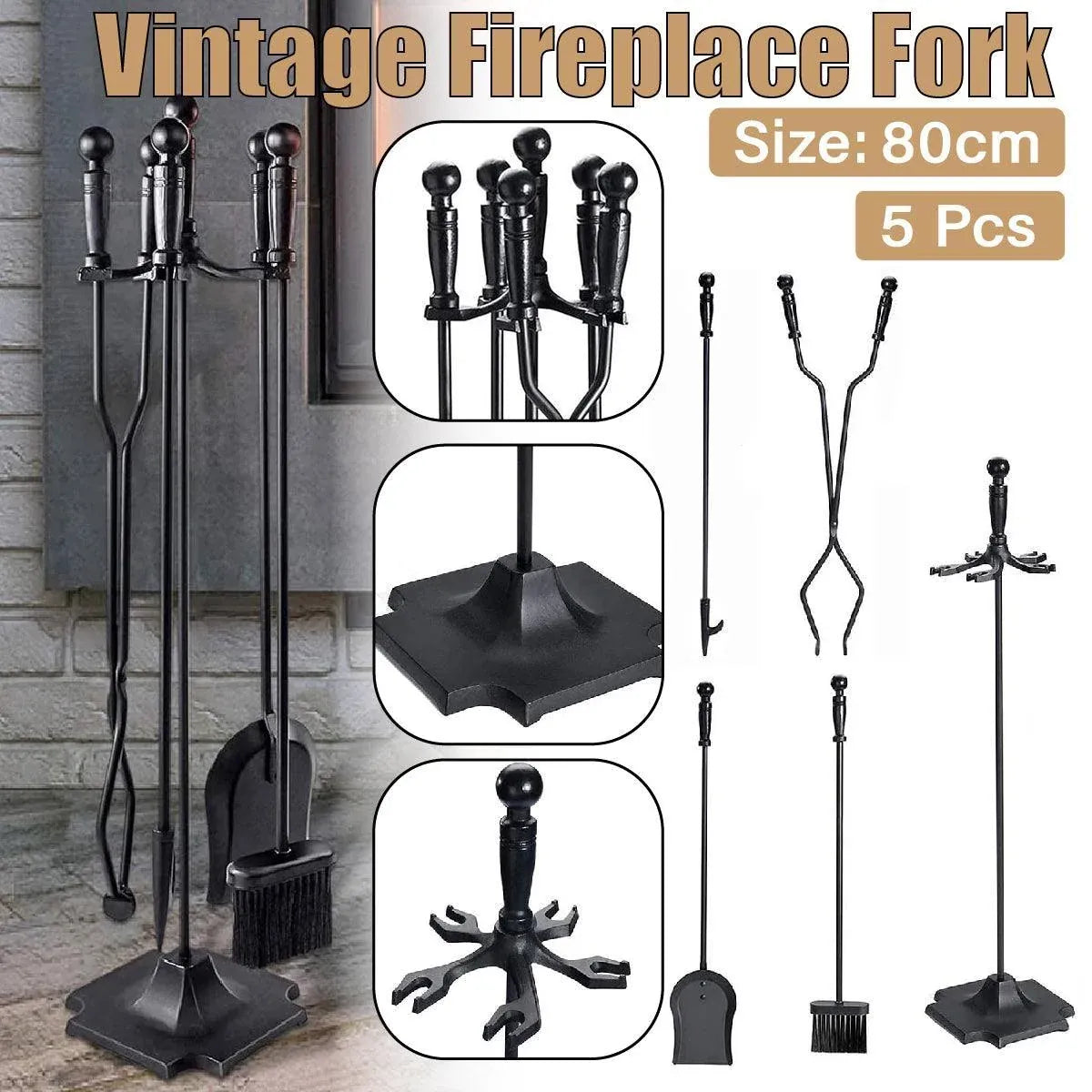 5-Piece Fireplace Tool Set with Stand