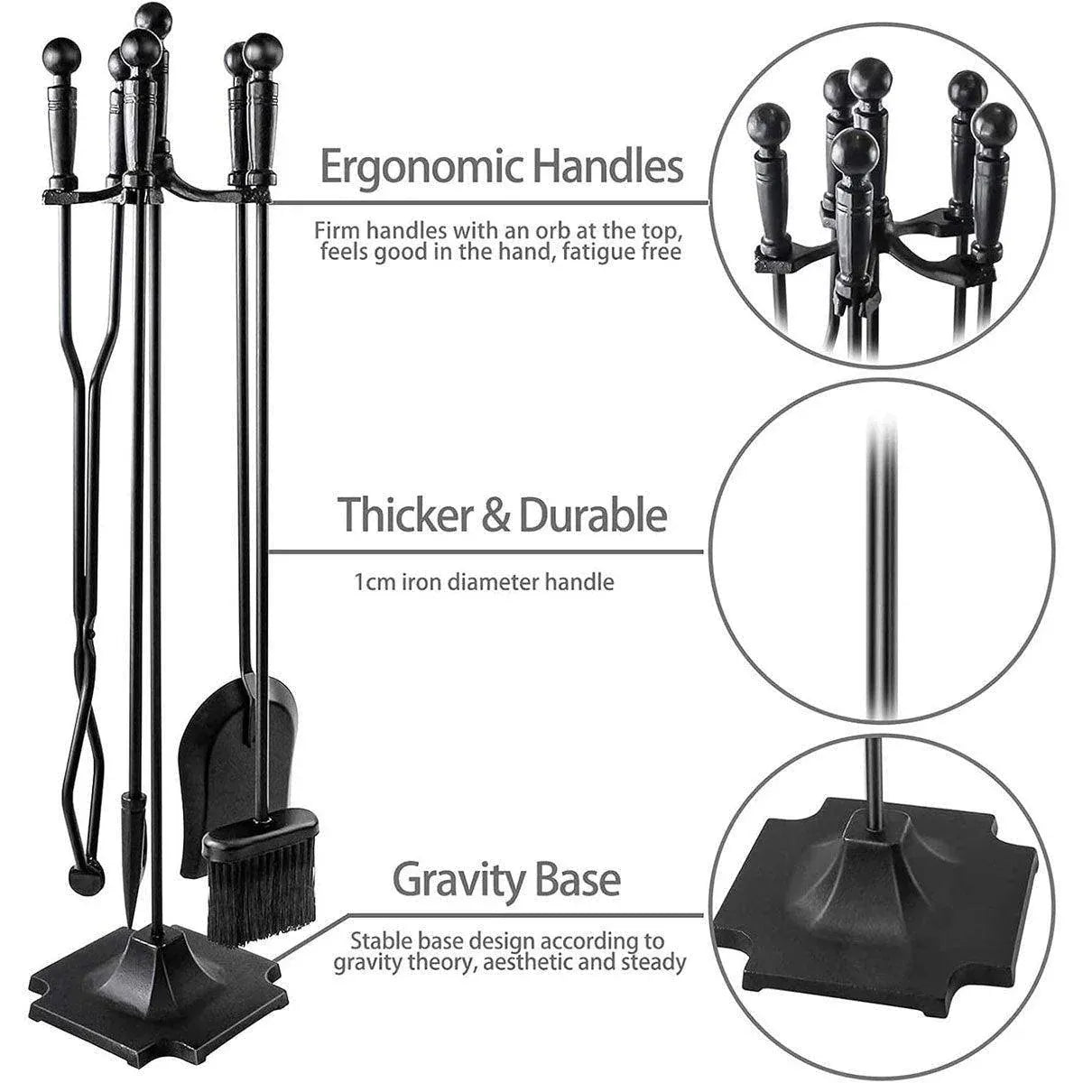 5-Piece Fireplace Tool Set with Stand