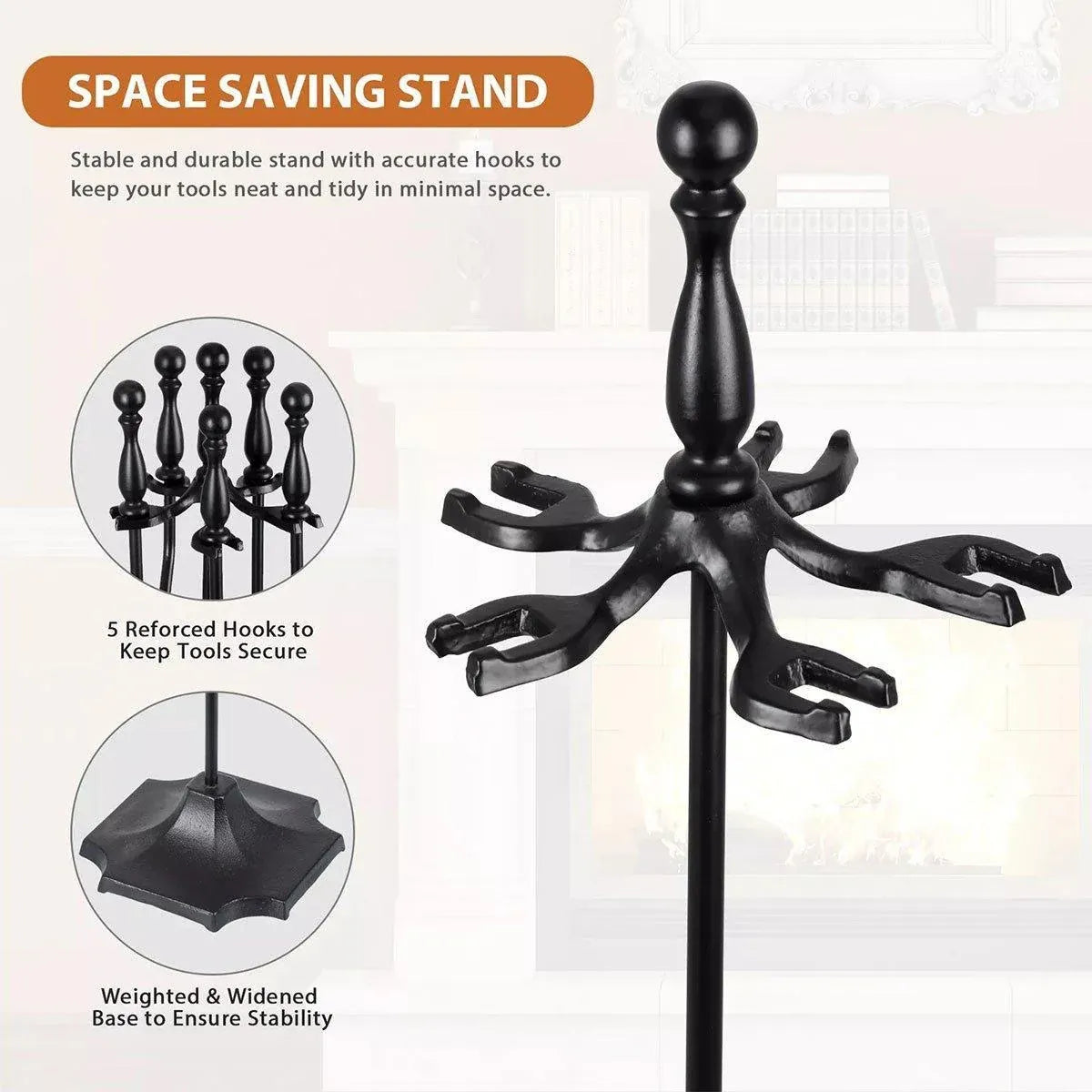 5-Piece Fireplace Tool Set with Stand