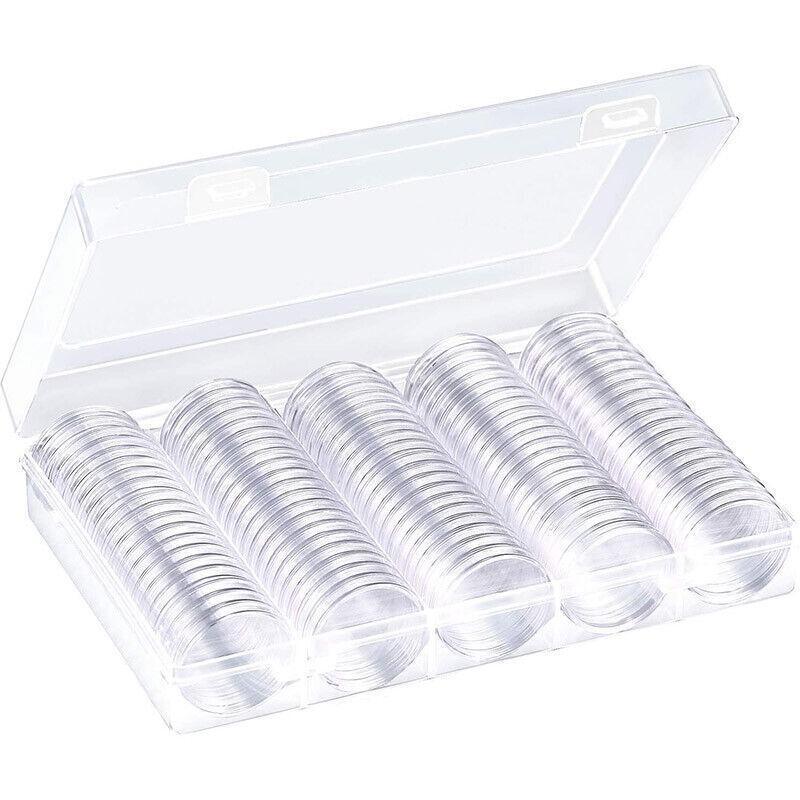 100Pcs Clear Plastic Coin Storage Capsules for 20Mm, 25Mm & 30Mm Coins