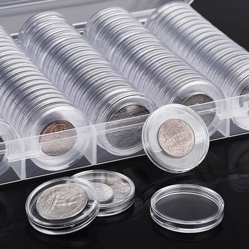 100Pcs Clear Plastic Coin Storage Capsules for 20Mm, 25Mm & 30Mm Coins