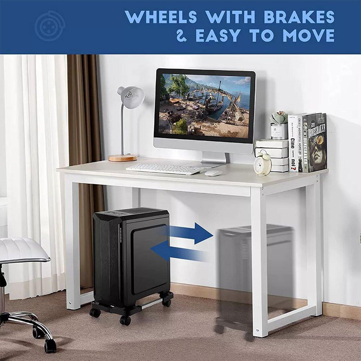 Adjustable Desktop Computer Tower Stand Telescopic Chassis Holder with Wheels