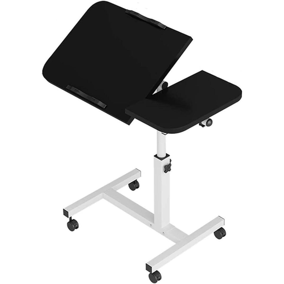 Adjustable Folding Computer Desk Stand Floor-Standing Movable Bedside Table - White