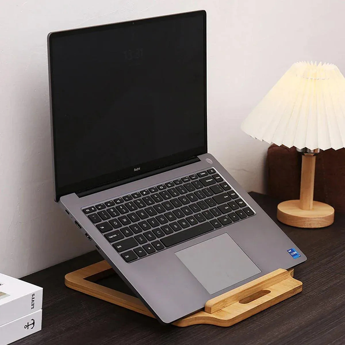 1-Piece Foldable Bamboo Laptop Stand with Adjustable Angles