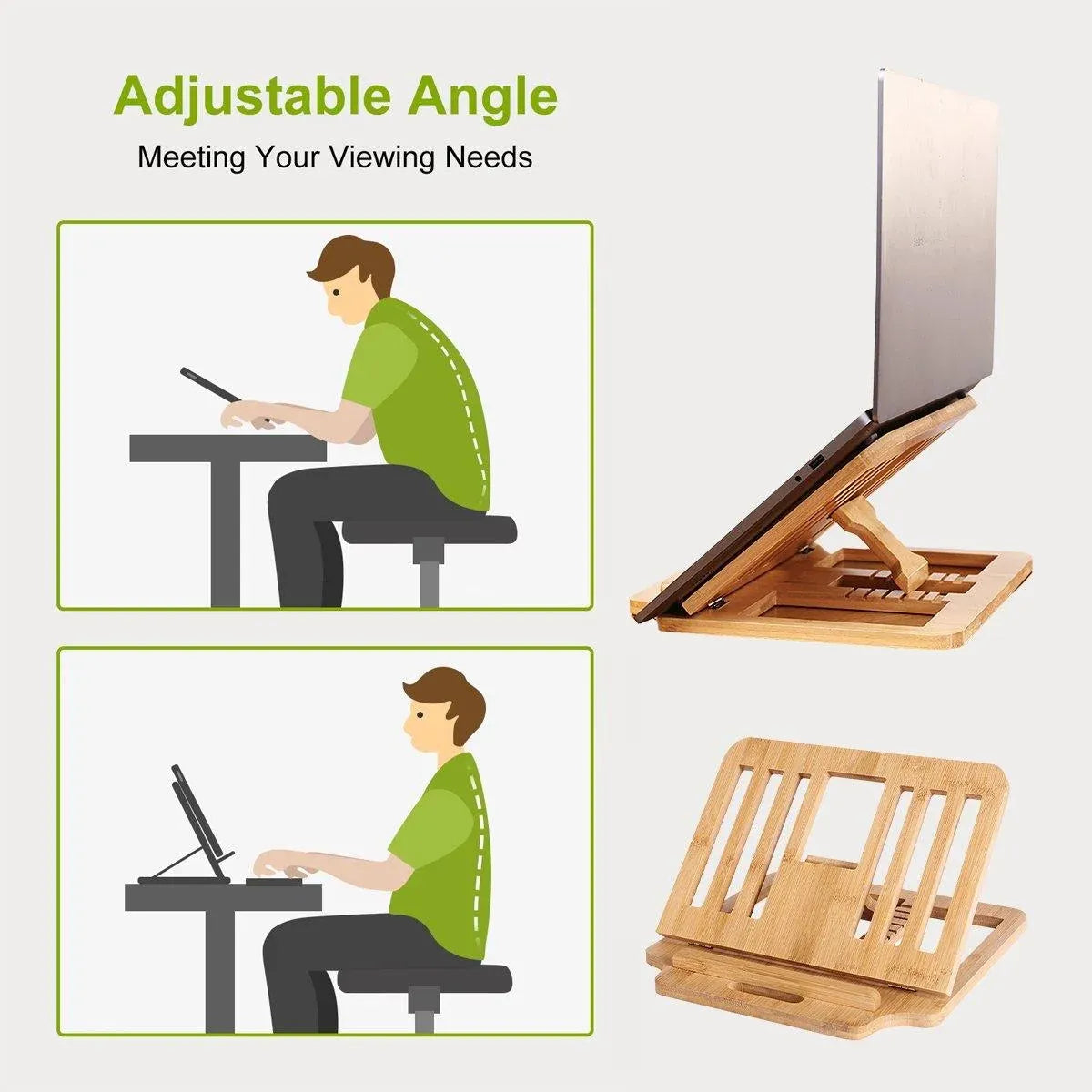 1-Piece Foldable Bamboo Laptop Stand with Adjustable Angles