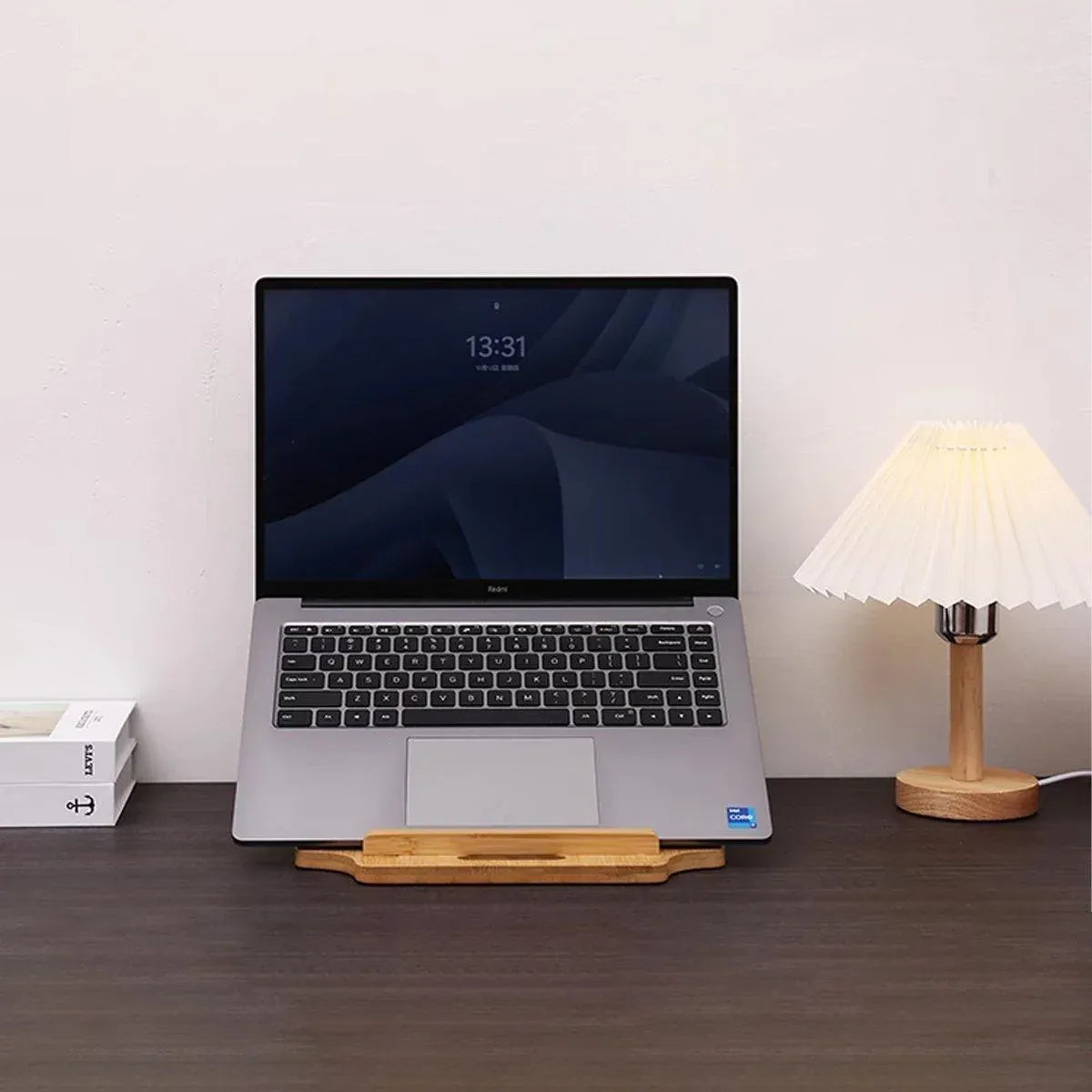 1-Piece Foldable Bamboo Laptop Stand with Adjustable Angles