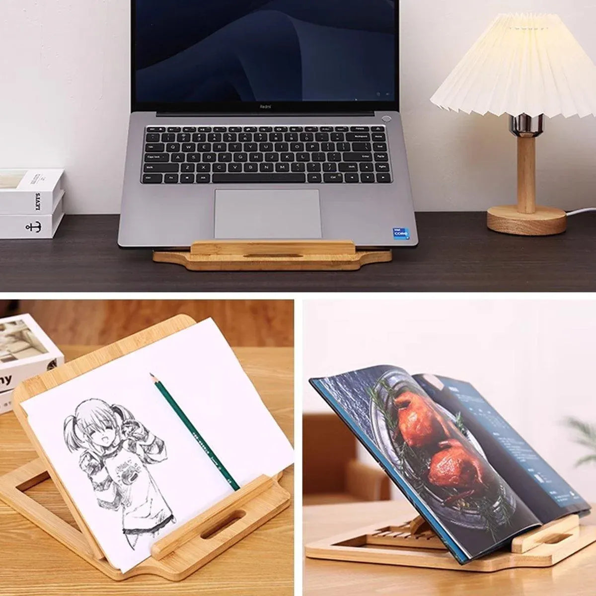 1-Piece Foldable Bamboo Laptop Stand with Adjustable Angles