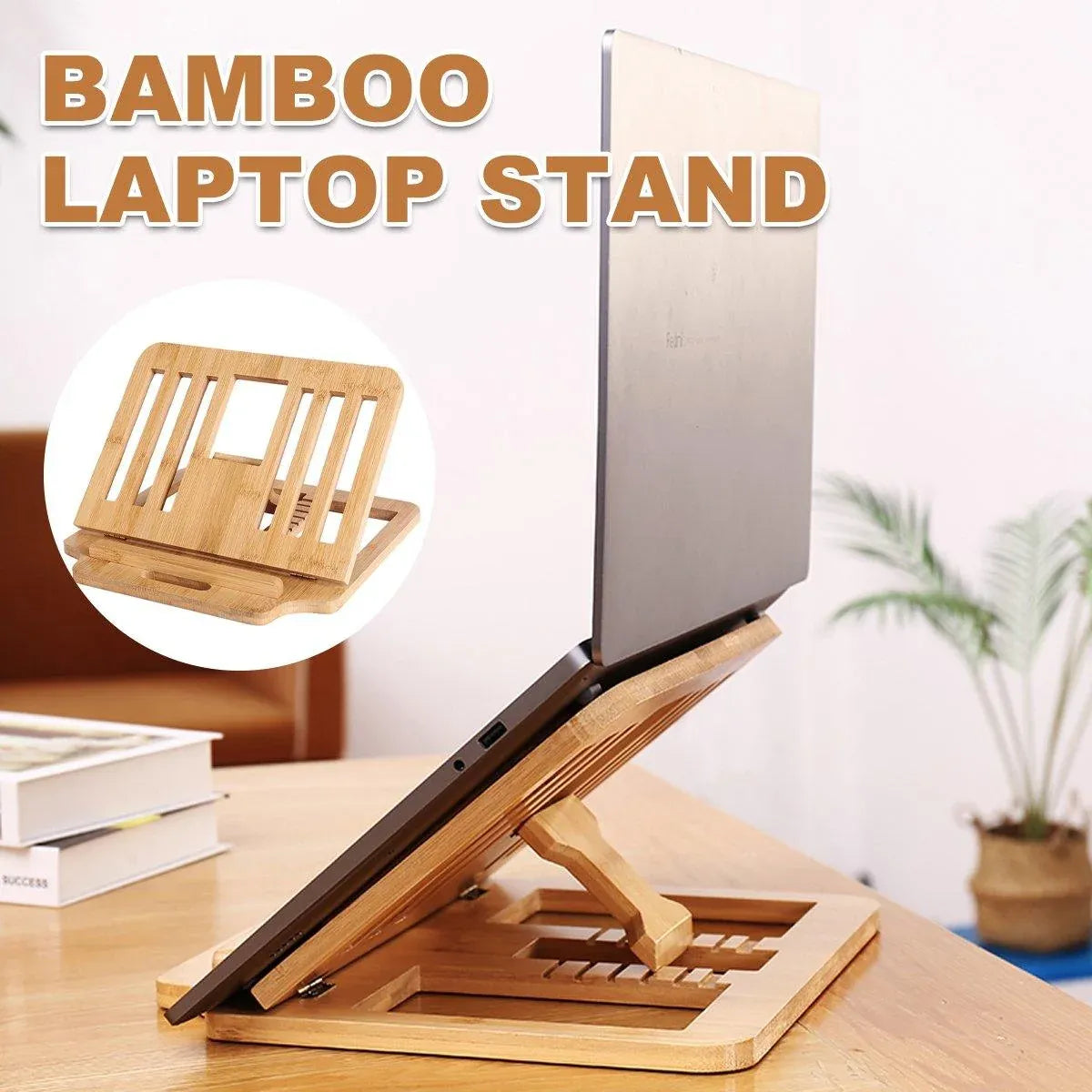 1-Piece Foldable Bamboo Laptop Stand with Adjustable Angles