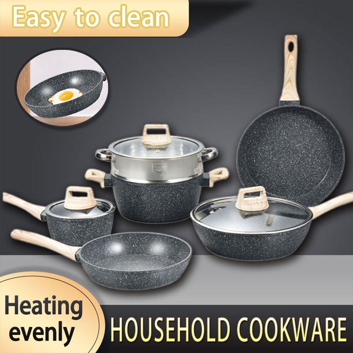12pcs Nonstick Stone Coated Cookware Set with Frying Pans Steamer and Soup Pots