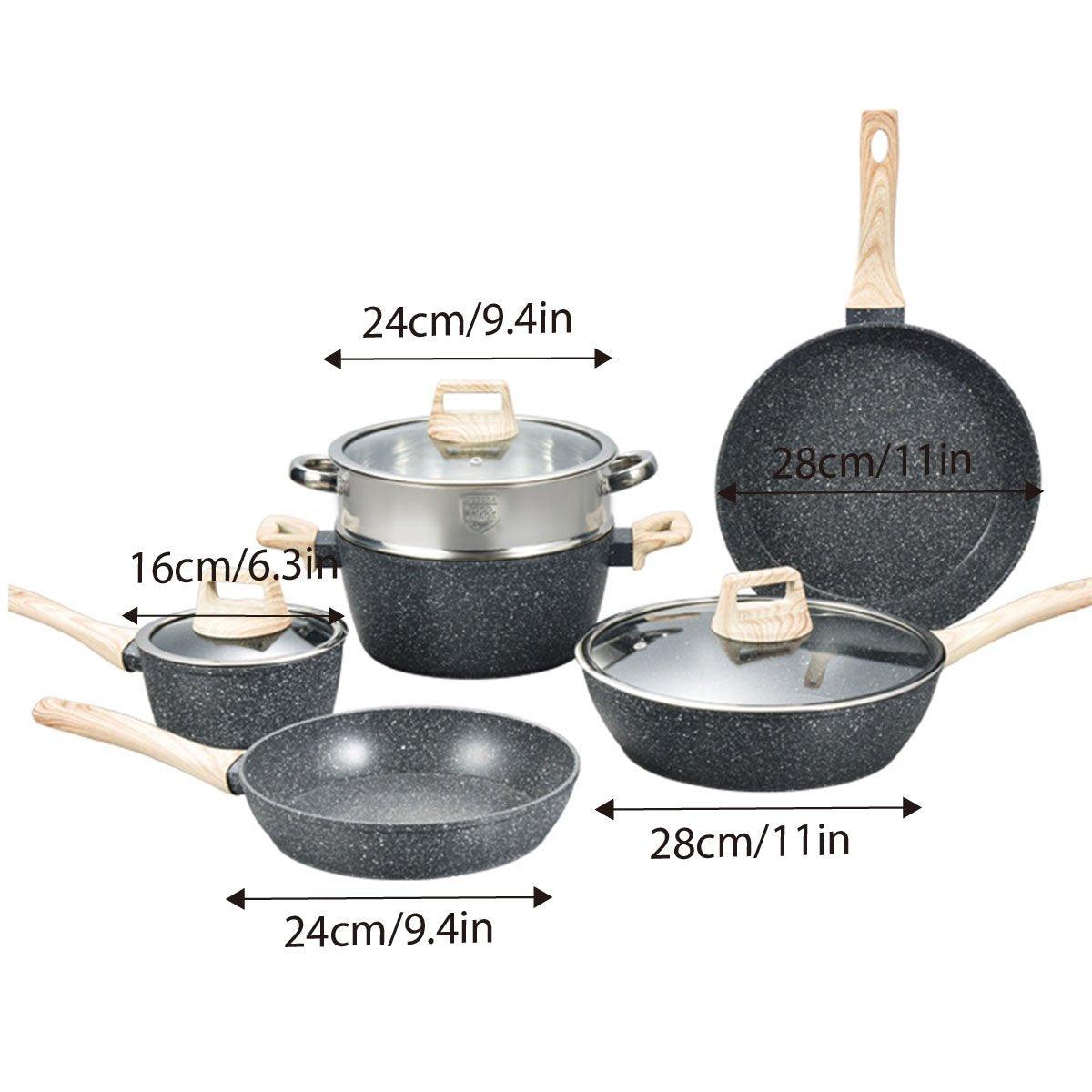 12pcs Nonstick Stone Coated Cookware Set with Frying Pans Steamer and Soup Pots