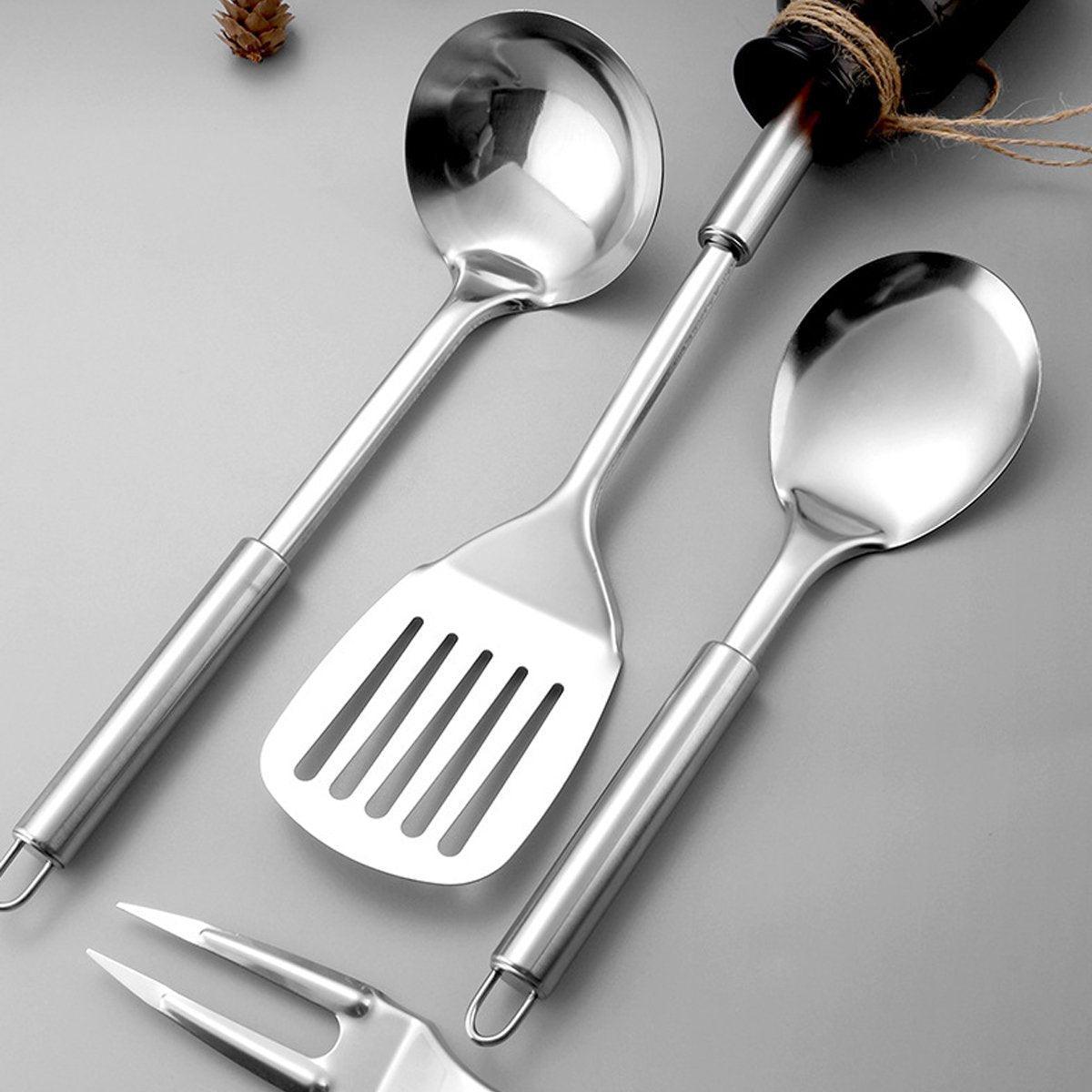 6PCS Stainless Steel Kitchen Utensil Set with Frying Spatula Colander and Spoon