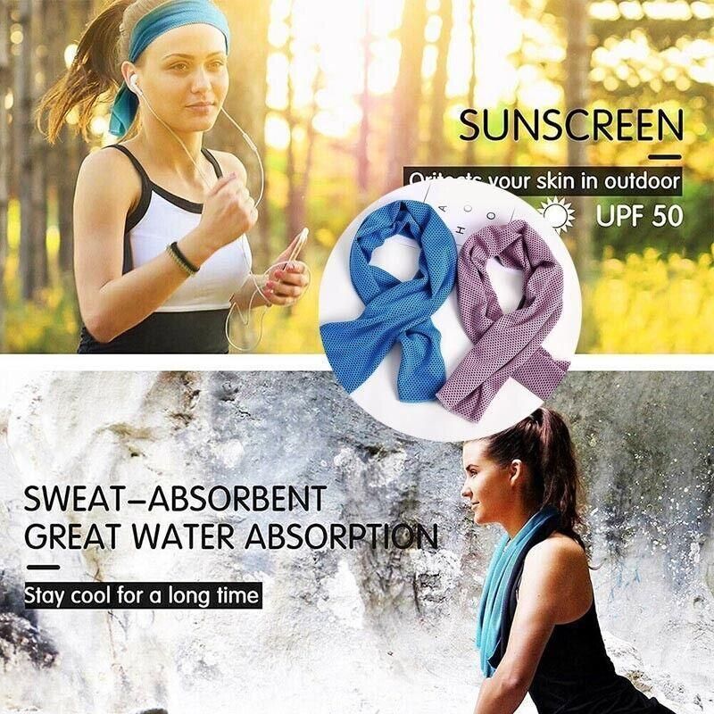 Instant Cooling Towel Gym Sport Golf Exercise Jog Cycling Outdoor Ice Cold Scarf - Purple