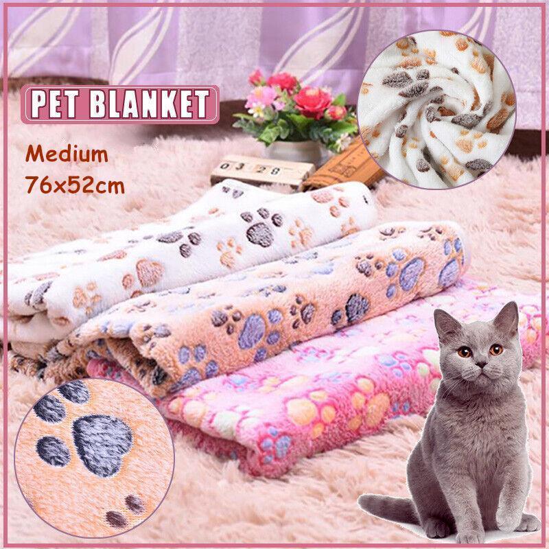 Medium Size Pet Mat Paw Print Cat Dog Puppy Fleece Soft Pet Blanket Bed Cushion - Brown