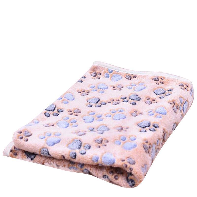 Medium Size Pet Mat Paw Print Cat Dog Puppy Fleece Soft Pet Blanket Bed Cushion - Brown