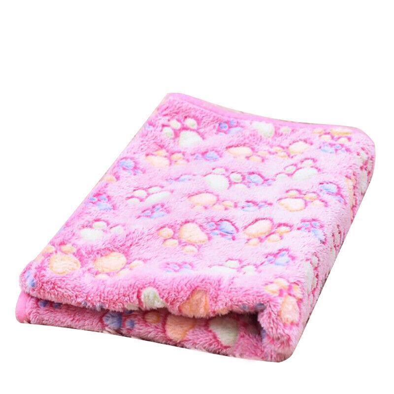 Medium Size Pet Mat Paw Print Cat Dog Puppy Fleece Soft Pet Blanket Bed Cushion - Brown