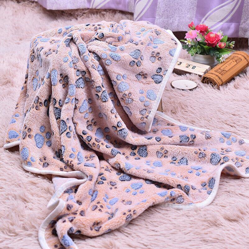 Medium Size Pet Mat Paw Print Cat Dog Puppy Fleece Soft Pet Blanket Bed Cushion - Beige