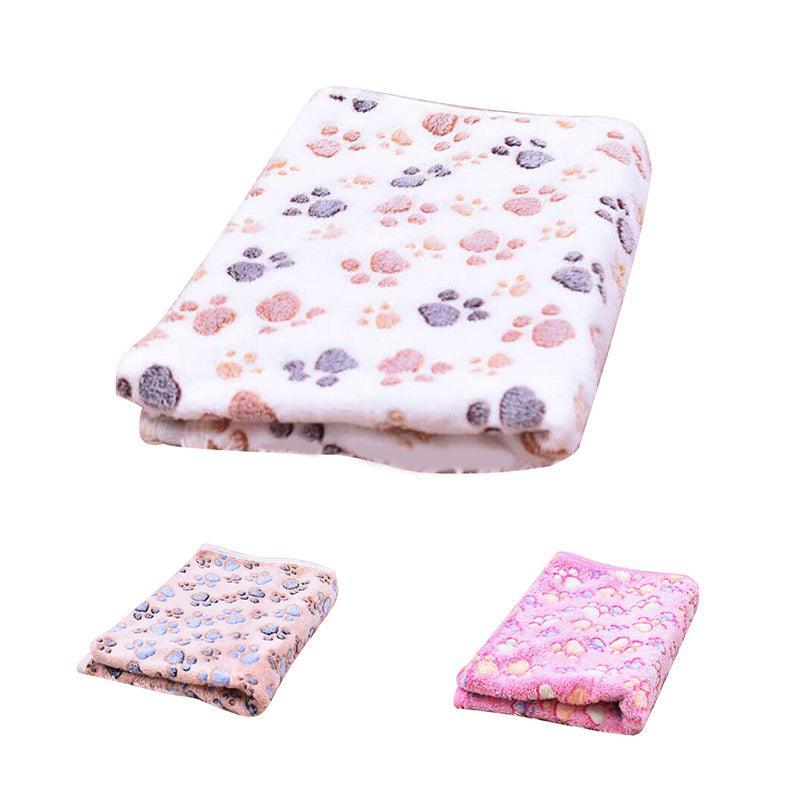 Large Size Pet Mat Paw Print Cat Dog Puppy Fleece Soft Pet Blanket Bed Cushion - Pink