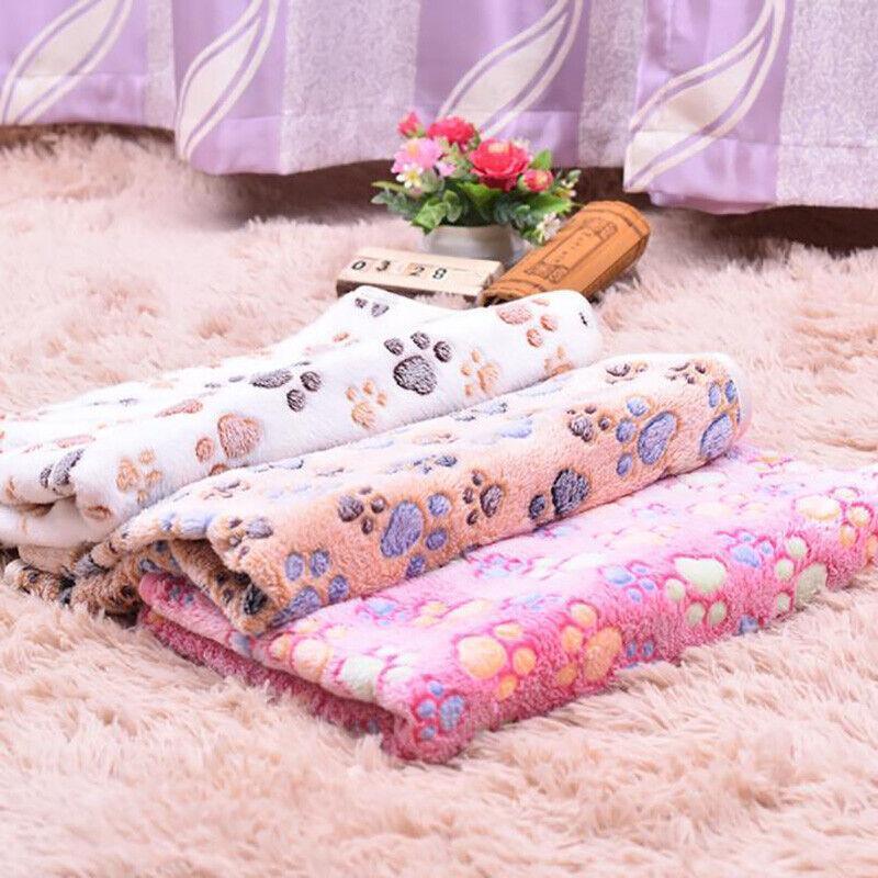 Large Size Pet Mat Paw Print Cat Dog Puppy Fleece Soft Pet Blanket Bed Cushion - Pink
