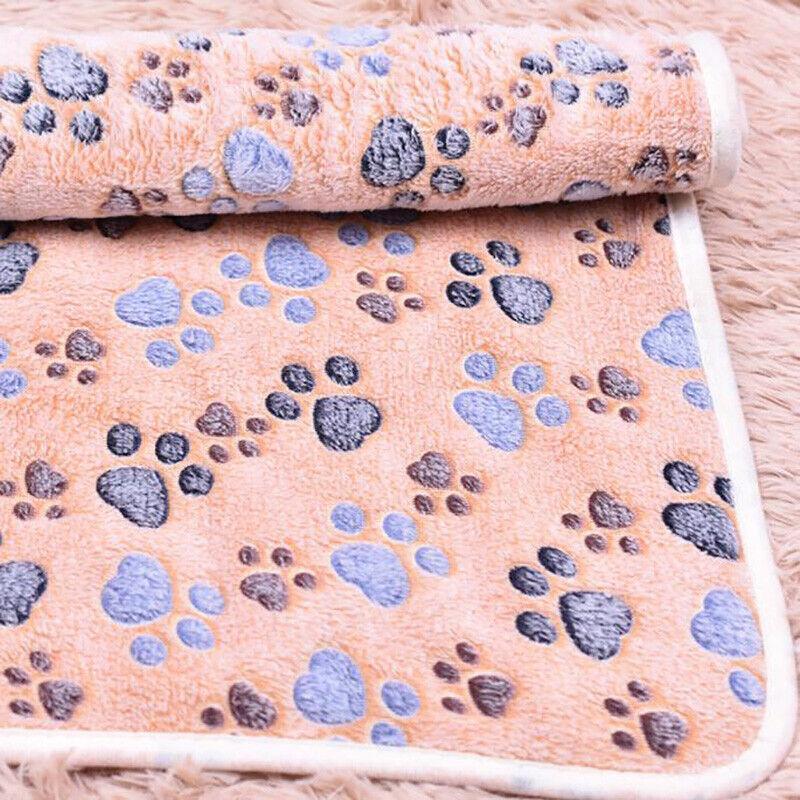 Large Size Pet Mat Paw Print Cat Dog Puppy Fleece Soft Pet Blanket Bed Cushion - Pink