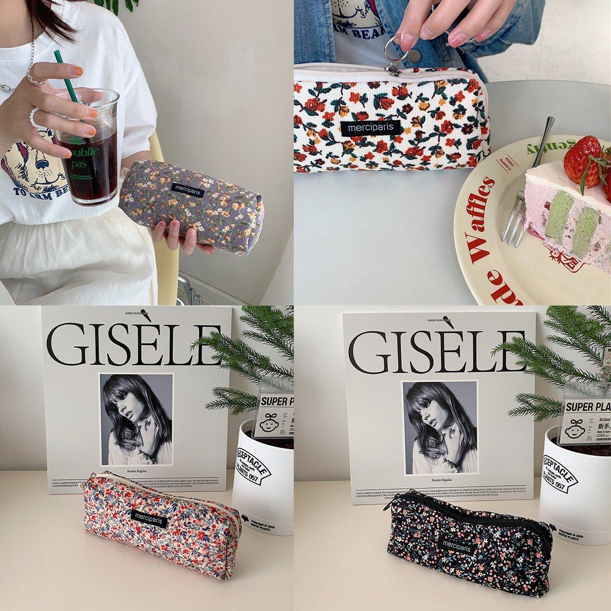 Large Capacity Pencil Case Organiser Bag Stationery Holder School Travel Pouch - Cartoon Flowers