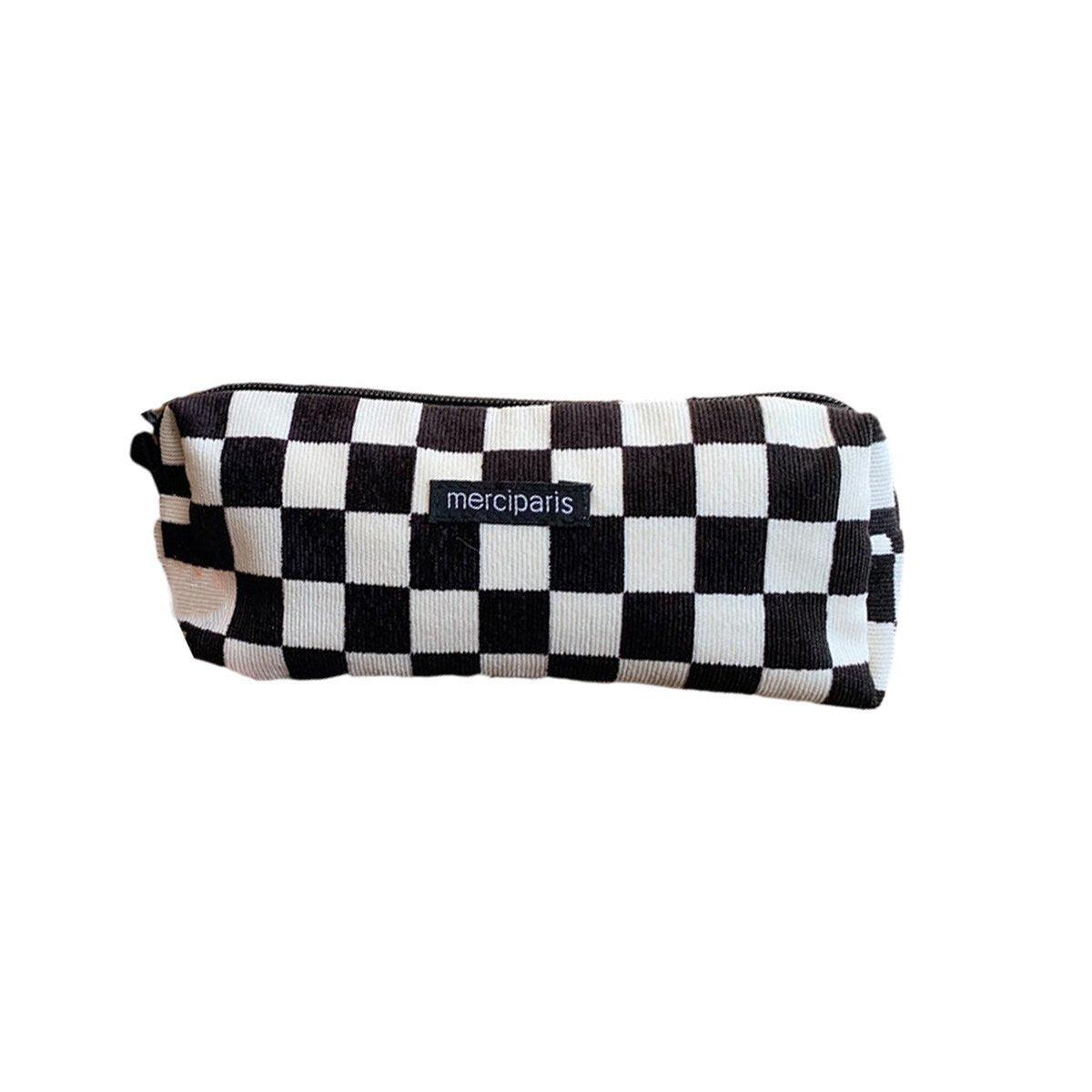 Large Capacity Pencil Case Organiser Bag Stationery Holder School Travel Pouch - Green Beige Plaid