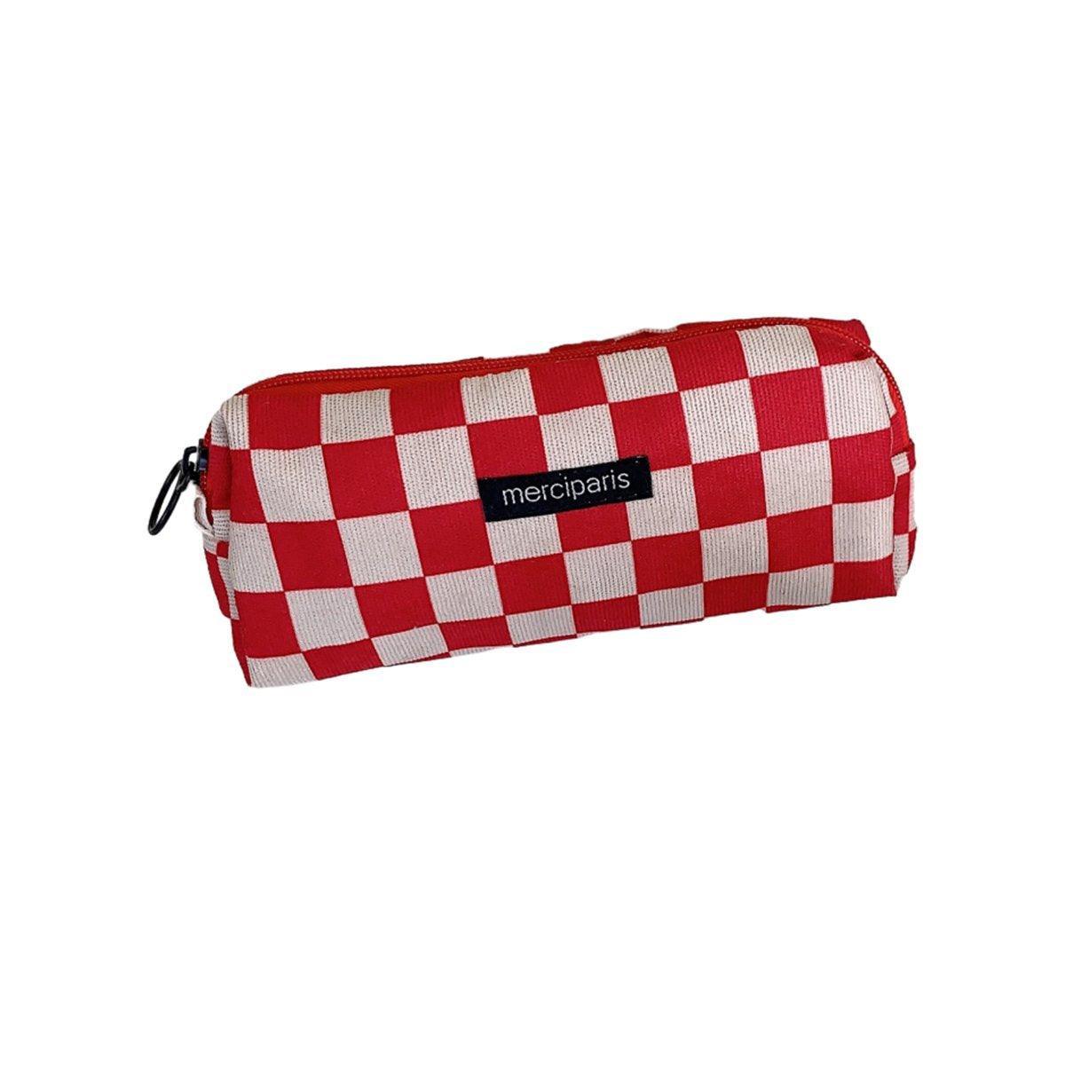 Large Capacity Pencil Case Organiser Bag Stationery Holder School Travel Pouch - Green Beige Plaid