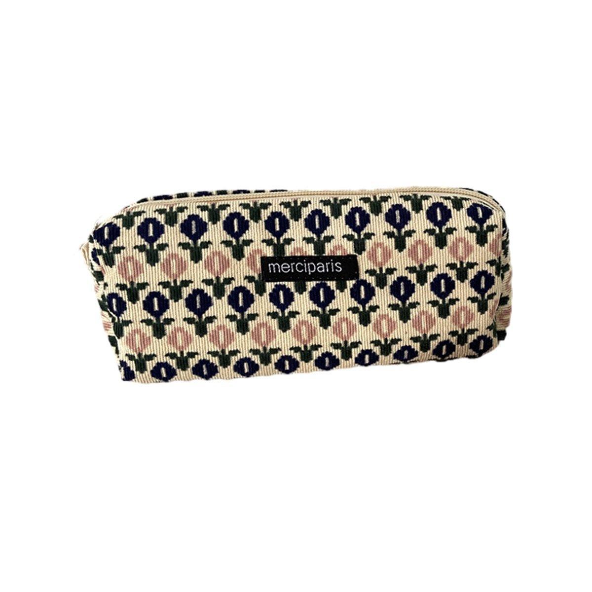 Large Capacity Pencil Case Organiser Bag Stationery Holder School Travel Pouch - Green Beige Plaid