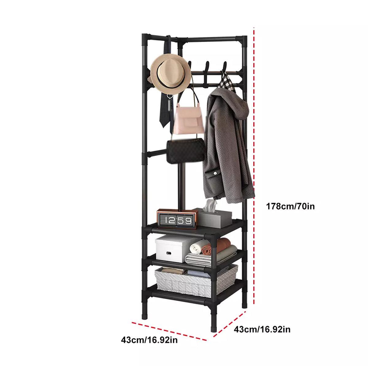 Floor Standing Corner Coat Rack Multifunctional Clothes Hanger Storage Organizer