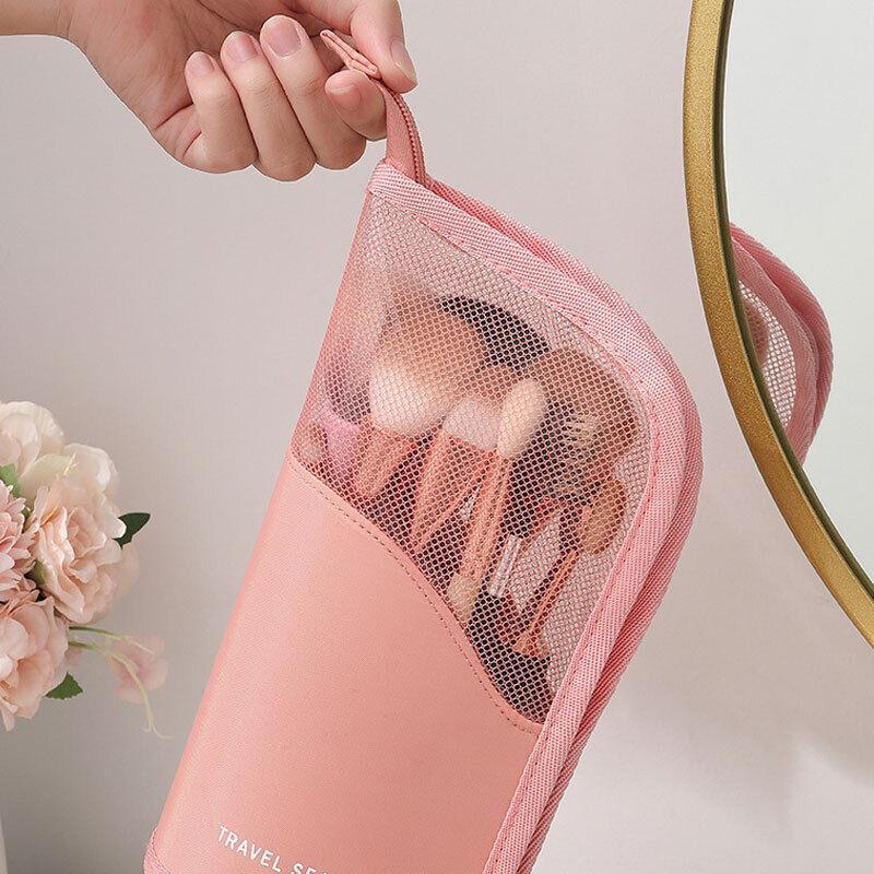 Stand Cosmetic Bag Travel Zipper Makeup Brush Holder Organizer Pouch Case Cover - Pink
