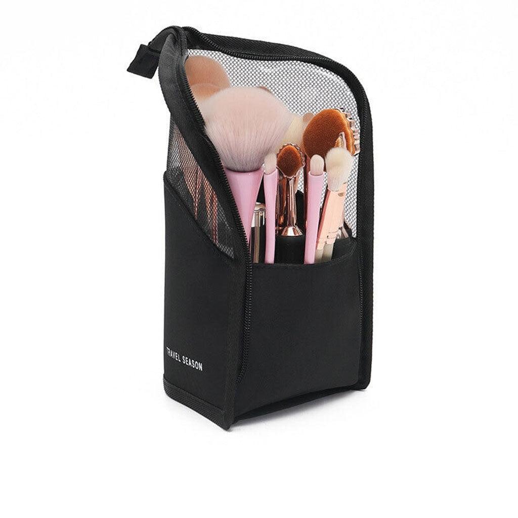 Stand Cosmetic Bag Travel Zipper Makeup Brush Holder Organizer Pouch Case Cover - Pink