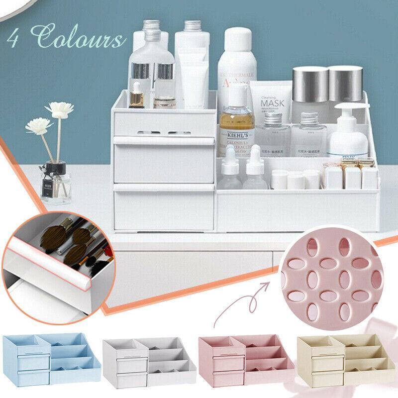 Cosmetic Makeup Organizer With Drawers Bathroom Skincare Storage Box Holder Case - White