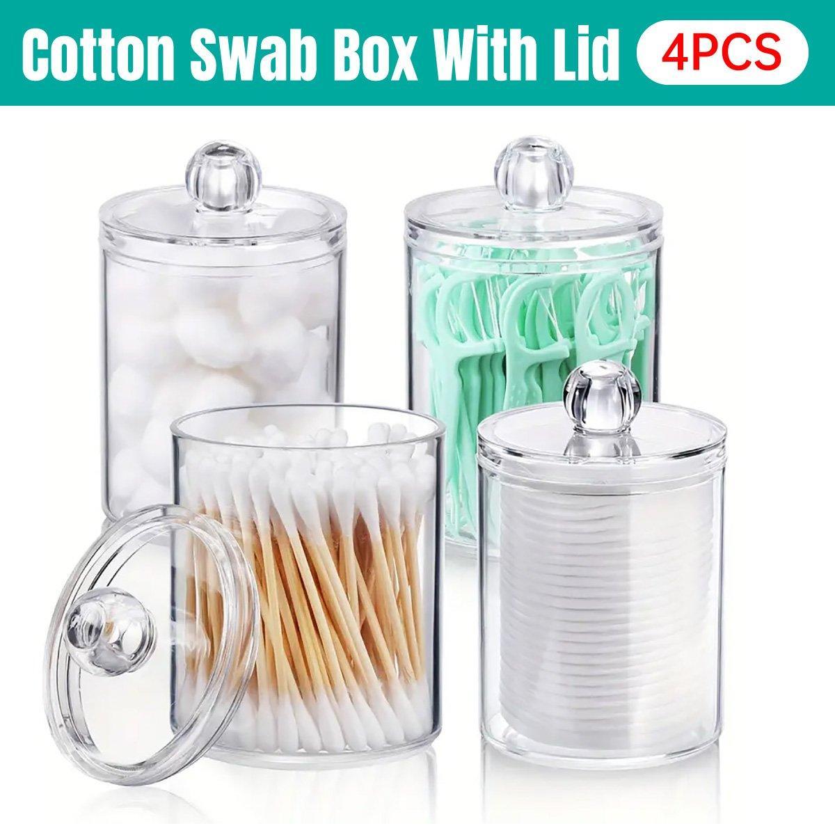 4PCS Transparent Cotton Swabs Makeup Remover Pad Storage Box Household Organizer